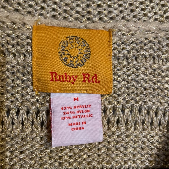 Ruby Rd heavy knit golden sweater 3/4 sleeve, SZ M GUC, sequins very sweet - Picture 4 of 8